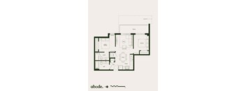A floor plan of a house with a kitchen, living room, dining room, and two bedrooms.