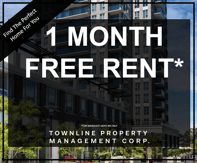 a free rent brochure with a building in the background and the text free rent #victoria #free #rental