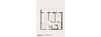 A floor plan of a house with a kitchen, dining area, and living room.