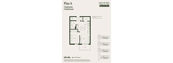 A floor plan for a small apartment with one bedroom and one bathroom.