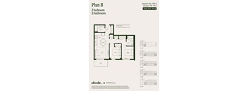 A floor plan for a 2 bedroom, 2 bathroom apartment is shown.