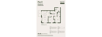 A floor plan for a 2 bedroom, 2 bathroom apartment is shown.