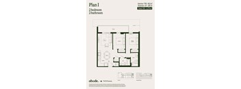 A floor plan for a 2 bedroom, 2 bathroom apartment.