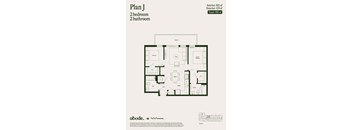 A floor plan for a 2 bedroom, 2 bathroom apartment.