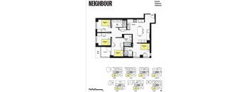 A floor plan for a property called Neighbour shows four bedrooms and three bathrooms.