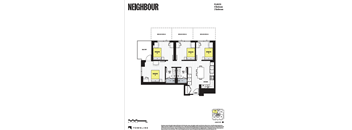 A black and white floor plan for a building by TOWNLINE shows a 4 bedroom apartment.