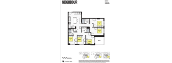 A floor plan for a property called Neighbour shows five bedrooms and three bathrooms.