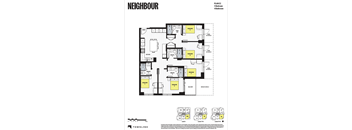 A floor plan for a building with 5 bedrooms and 4 bathrooms is displayed.