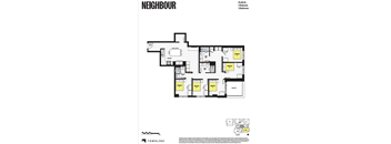 A floor plan of a building named NEIGHBOUR with 5 bedrooms and 3 bathrooms.