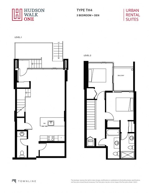 a floor plan for a two bedroom unit with two bathrooms and a balcony