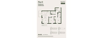A floor plan for a two bedroom, two bathroom apartment is shown.