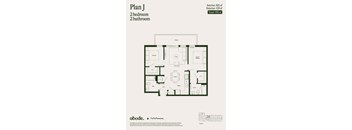 A floor plan for an apartment with two bedrooms and two bathrooms is shown.
