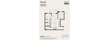 A floor plan for Plan K1 shows a 2 bedroom, 2 bathroom apartment.