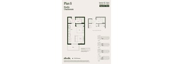 A floor plan for a studio with one bathroom is shown, along with additional details and diagrams.
