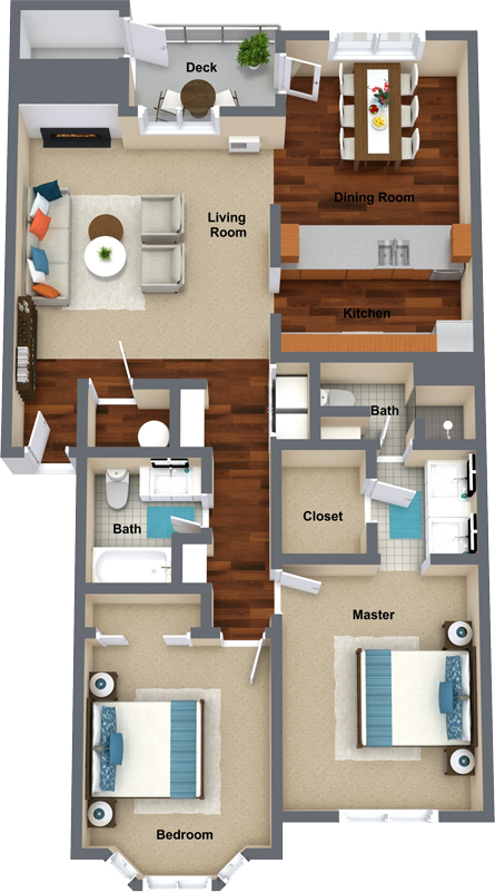 2 bedroom 2 bathroom floor plan C 1,168 Sq.Ft. at Graymayre Crossing Apartments, Washington