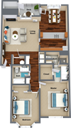 2 bedroom 2 bathroom floor plan C 2 bedroom 2 bathroom floor plan C 1,168 Sq.Ft. at Graymayre Crossing Apartments, Washington