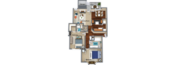 2 bedroom 2 bathroom floor plan 1,027 Sq.Ft. at Graymayre Crossing Apartments, Spokane, 99208