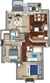 2 bedroom 2 bathroom floor plan 2 bedroom 2 bathroom floor plan 1,027 Sq.Ft. at Graymayre Crossing Apartments, Spokane, 99208