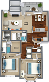 2 bedroom 2 bathroom floor plan E 2 bedroom 2 bathroom floor plan E 1,029 Sq.Ft. at Graymayre Crossing Apartments, Spokane, WA, 99208