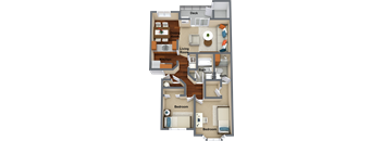 2 bedroom 2 bathroom floor plan A 1,037 Sq.Ft. at Graymayre Crossing Apartments, Spokane, Washington