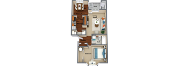 1 bedroom 1 bathroom floor plan 704 Sq.Ft. at Graymayre Crossing Apartments, Washington, 99208
