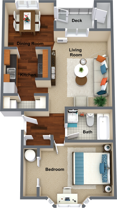 1 bedroom 1 bathroom floor plan 704 Sq.Ft. at Graymayre Crossing Apartments, Washington, 99208