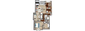 2 bedroom 2 bathroom floor plan D 1,239 Sq.Ft. at Graymayre Crossing Apartments, Washington, 99208