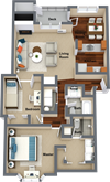 2 bedroom 2 bathroom floor plan D 2 bedroom 2 bathroom floor plan D 1,239 Sq.Ft. at Graymayre Crossing Apartments, Washington, 99208