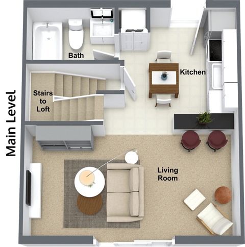 1 Bedroom Floor Plan at Hogan Apartments, Spokane, WA, 99207
