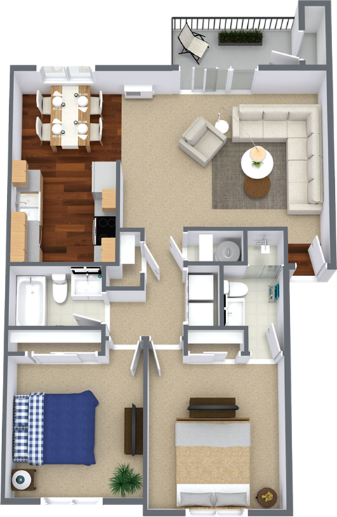 2 Bedroom 2 Bathroom Floor Plan at Parc Grand Apartments, Washington