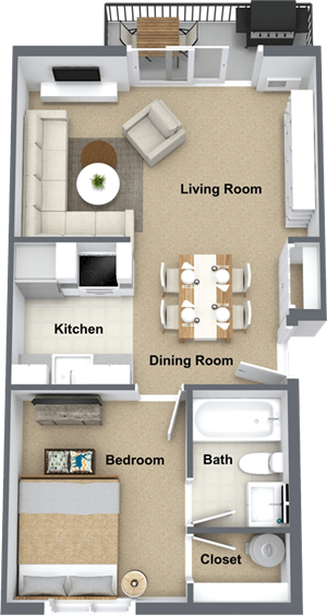 Floorplan Photos Gallery 1 Bed Floor Plan at Railhead Apartments, Spokane, WA, 99202