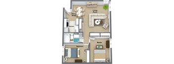 2 Bed Floor Plan at Railhead Apartments, Spokane, WA