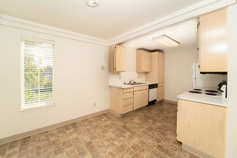 a kitchen with a sink and a window