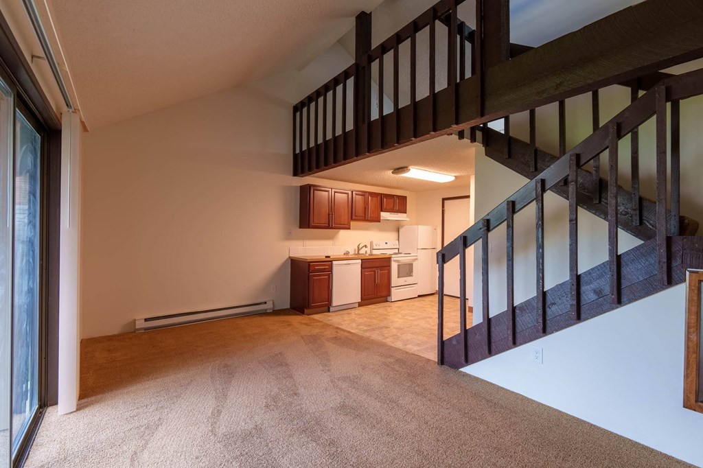 Carpeted Living Space at Hogan Apartments, Spokane, WA, 99207