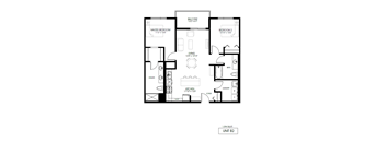 A black and white image of a floor plan for a one bedroom apartment.
