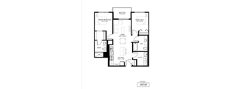A black and white image of a floor plan for a unit labeled B8.