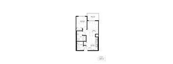 A floor plan of a one bedroom apartment with a living room and a balcony.