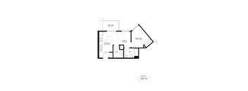 A floor plan of a 564 square foot apartment with a bedroom, living room, kitchen, and bathroom.
