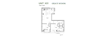 A floor plan for a 2 Bedroom, 2 Bathroom unit at Grace Manor.