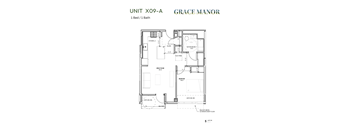 A floor plan for a 1 Bed/1 Bath unit at Grace Manor.