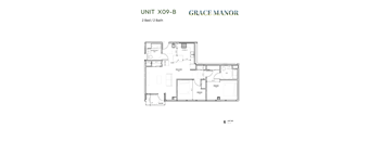 A floor plan for a 2 Bedroom, 2 Bathroom unit at Grace Manor.