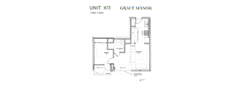 A floor plan for a unit at Grace Manor, showing a bedroom, bathroom, and great room.