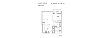 A floor plan for a 1 Bed/1 Bath unit at Grace Manor.