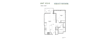 A floor plan for a 1 Bed/1 Bath unit at Grace Manor.