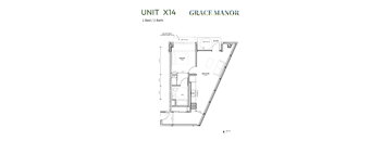A floor plan for a unit with one bed and one bath.