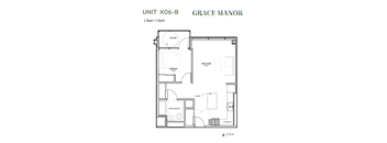 A floor plan for a 1 Bed/1 Bath unit at Grace Manor.