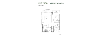 A floor plan for a 1 bedroom unit at Grace Manor.