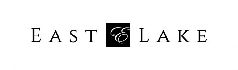 A black and white logo with the words East Lake.