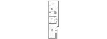 A floor plan of a three-bedroom apartment with a living room.