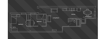 a floor plan of a small house with a living room and a dining room